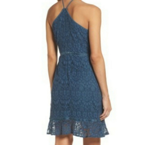 Chelsea 28 Teal Blue Lace Fit and Flare Halter Dress - Picture 5 of 8